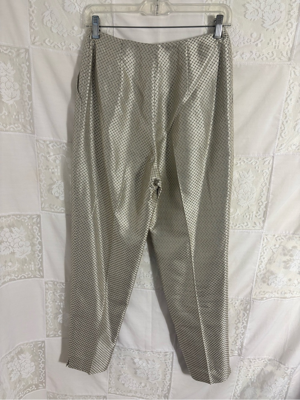100% Silk Metallic Textured Boho Chic High Rise Dress Pants Size 6 - Picture 11 of 14
